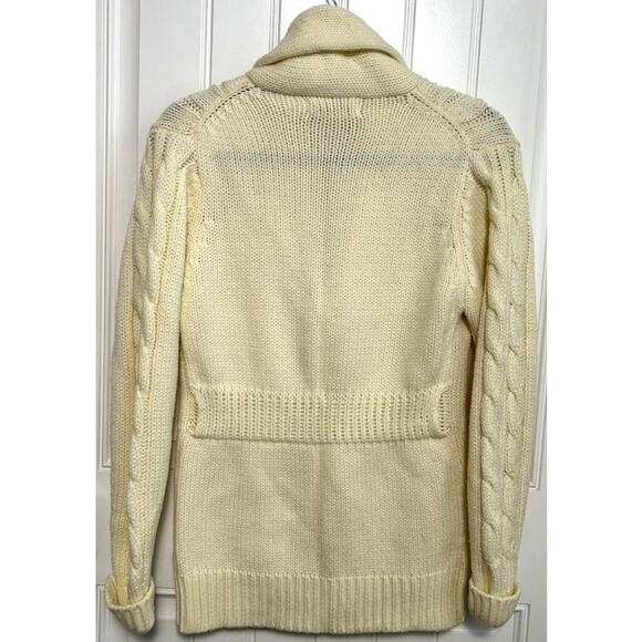 Vintage Wickbury Cable Knit Cardigan S Cream Shawl Collar Wood Buttons Cozy - Picture 9 of 10